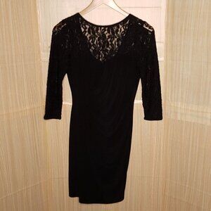 Evan Picone Womens Black Lacey Top Stretch Gathered Knee Length Dress 10